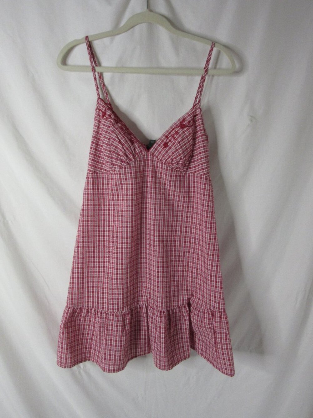 Wild Fable Mini Sun Dress Red White Check Plaid Embroidery Ruffle Size Small NWT - Picture 3 of 8
